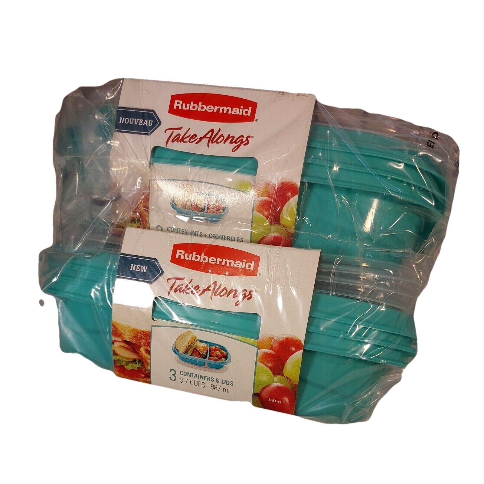 Rubbermaid Food Storage Containers Divided Bento Rectangular 3.7 Cup 6 Ct Teal