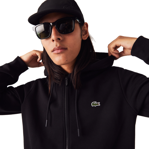 

Мужская черная флисовая толстовка с капюшоном Lacoste с карманом кенгуру, Черный