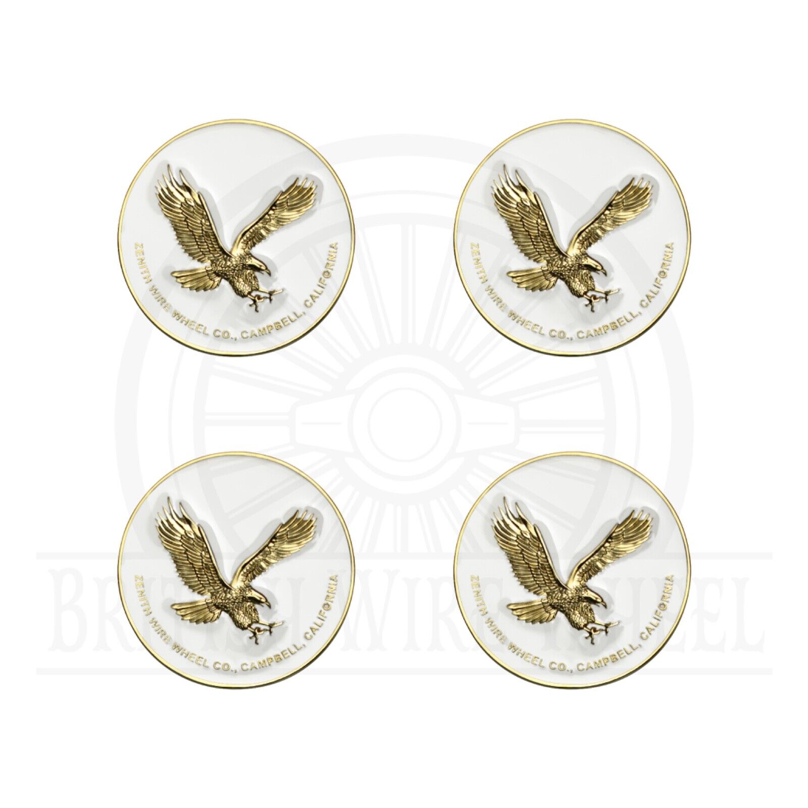 Zenith Eagle Gold & White Metal Wire Wheel Chip Emblems