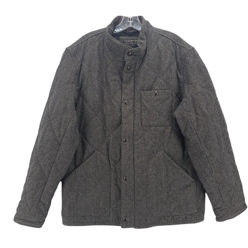 J CREW Outerwear Men's Sussex Quilted Jacket Primaloft Snap Full Zip Gray LARGE
