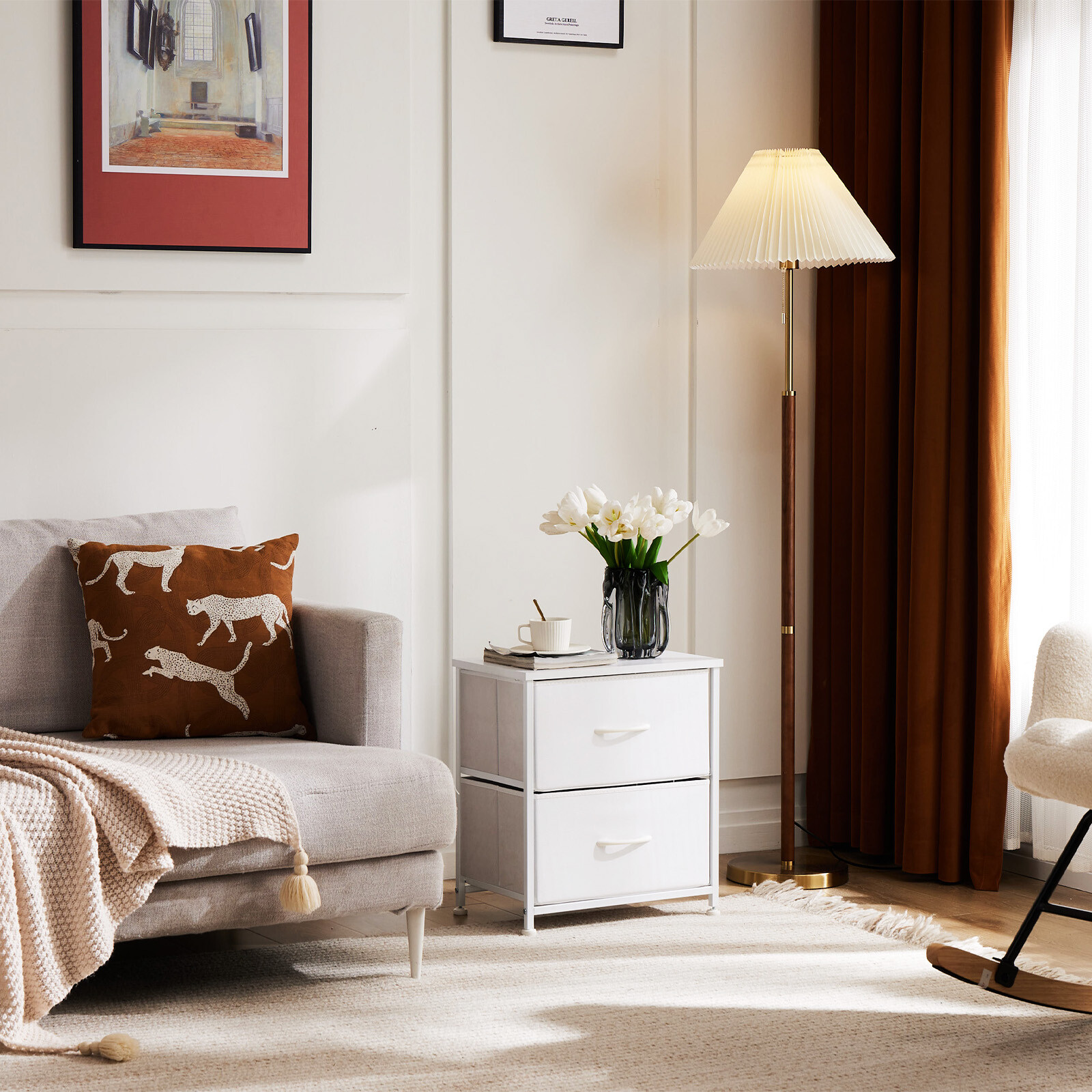 Nightstand End Table Side Table with 2 Fabric Drawers Bedside Table for Bedroom