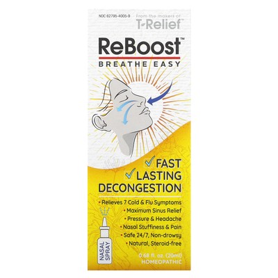 T-Relief, ReBoost, Breathe Easy, спрей от заложенности, 0,68 ж. унц. (20 мл)