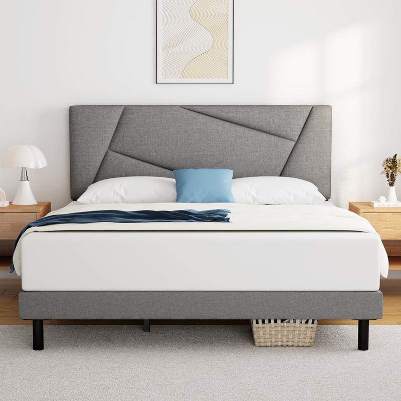 Marco De Cama Base Plataforma Con Cabecero Tapizado de Madera Estructura NUEVO