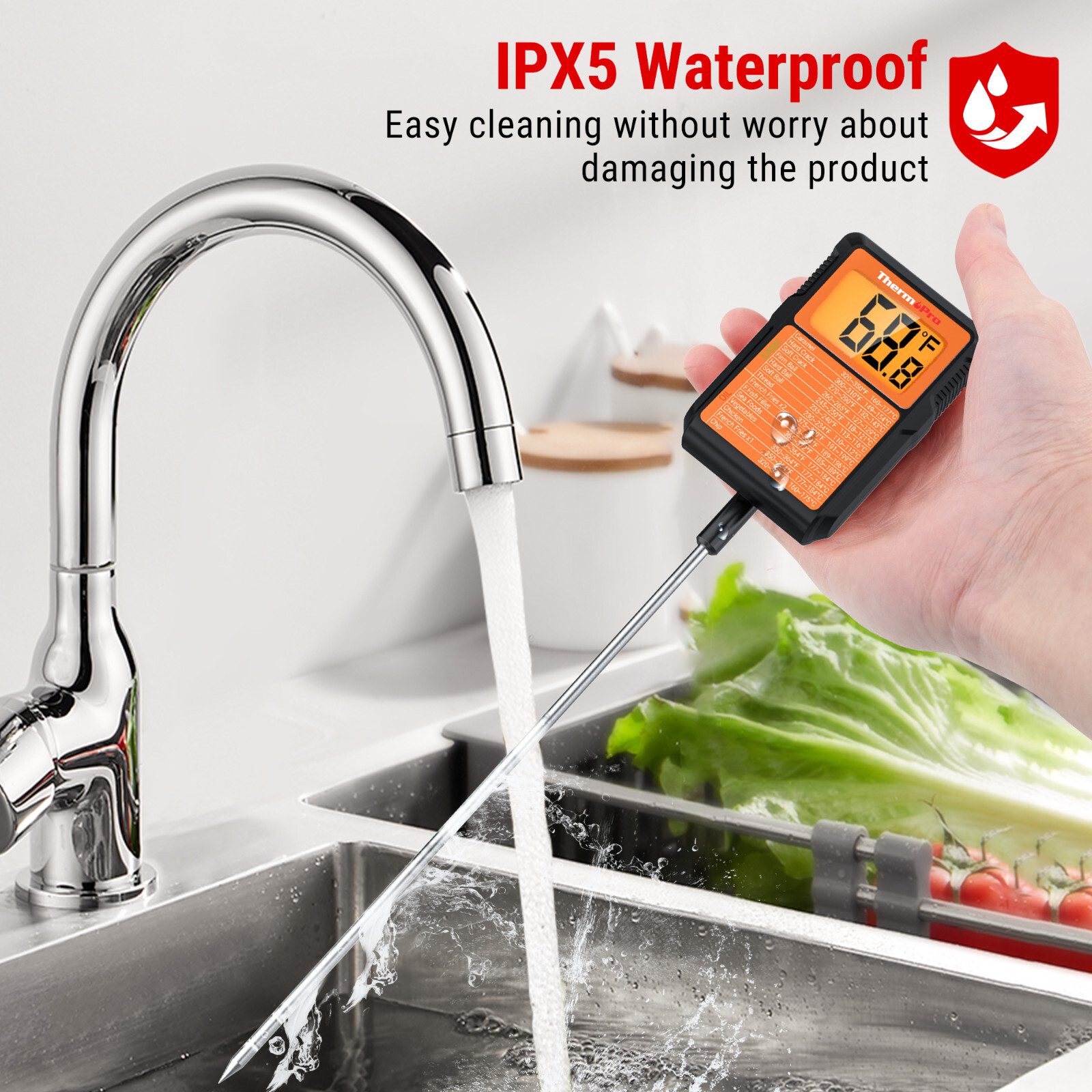 ThermoPro TP510W Waterproof 8' Long Probe Candy & Meat Thermometer with Pot Clip