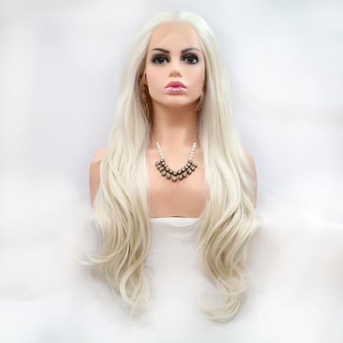 Women Long White Wave Curly Wigs Ladies Natural Wavy Hair Cosp
