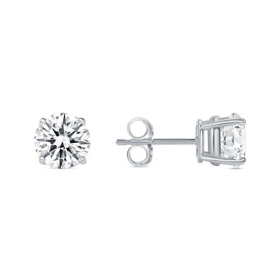 Pre-owned Shine Brite With A Diamond 2 Ct Round Earrings Studs Solid 950 Platinum Brilliant Cut Push Back Basket In White/colorless