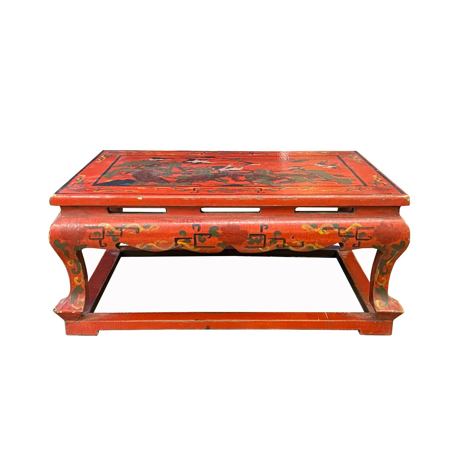Chinese Distressed Red Cranes Graphic Rectangular Stand Display ws1938S Chinese Distressed Red Cranes Graphic Rectangular Stand Display ws1938S