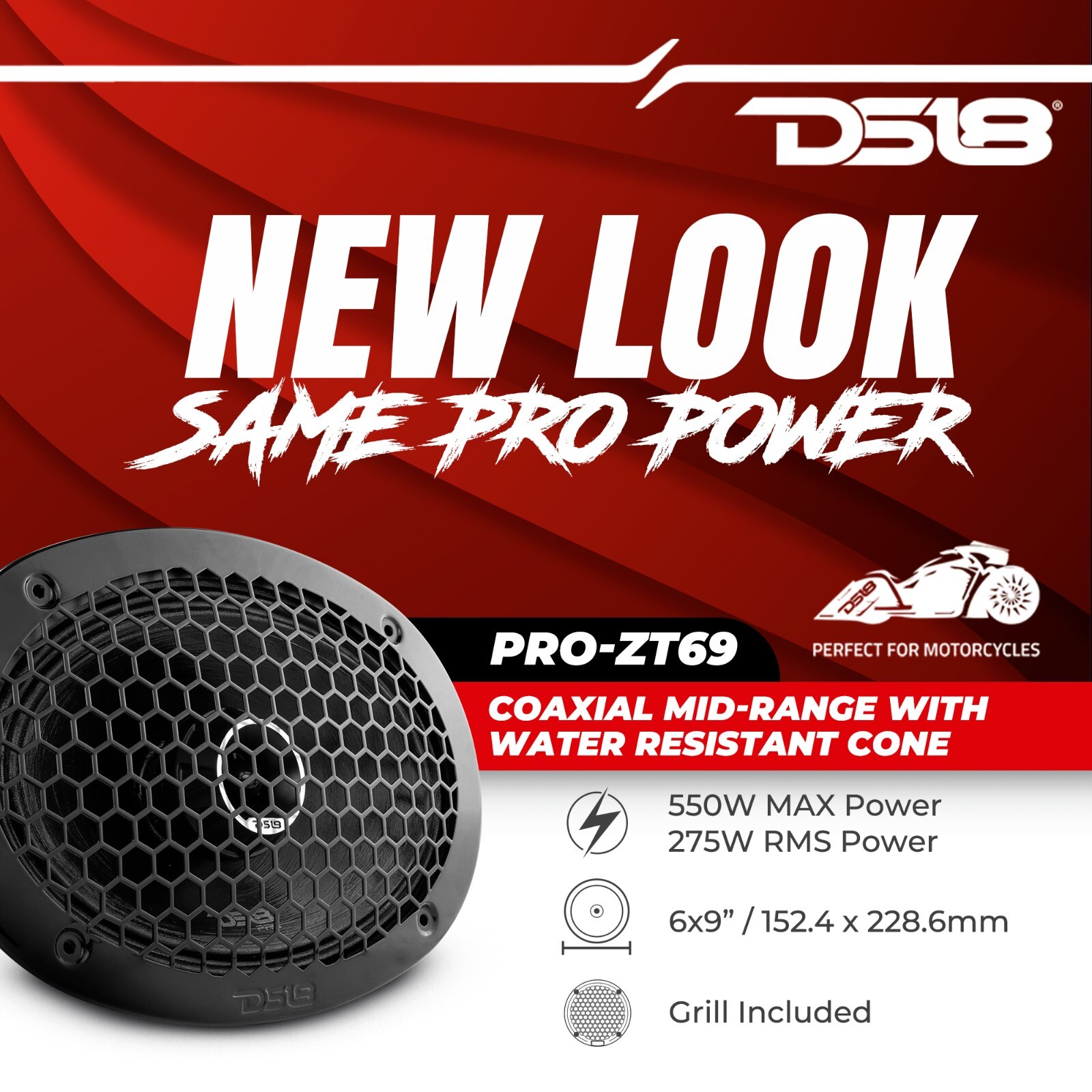 DS18 PRO-ZT 6x9" Mid-Range Loudspeaker with Bullet Tweeter 550W Water Resistant