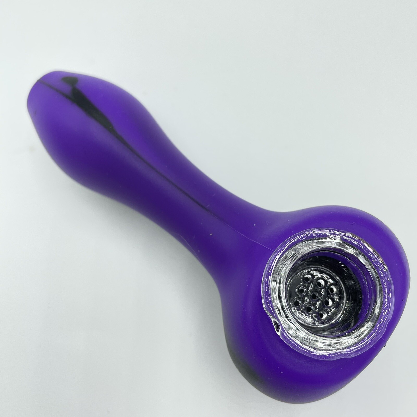 Large 4.5" Silicone Smoking Hand Pipe with Glass Bowl | Purple/Black | USA