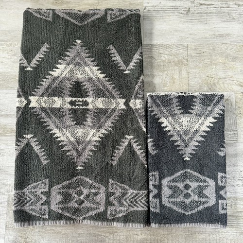 Ralph Lauren Aztec Southwestern Bath & Hand Towel Neutral Gray *Read Made in USA