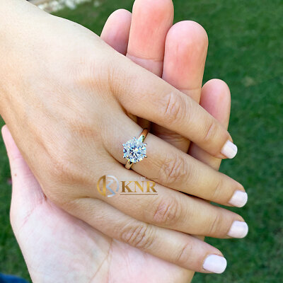 Pre-owned Knr 14k Solid Yellow Gold Round Cut Moissanite Engagement Ring Solitaire Prong 3.00 In White