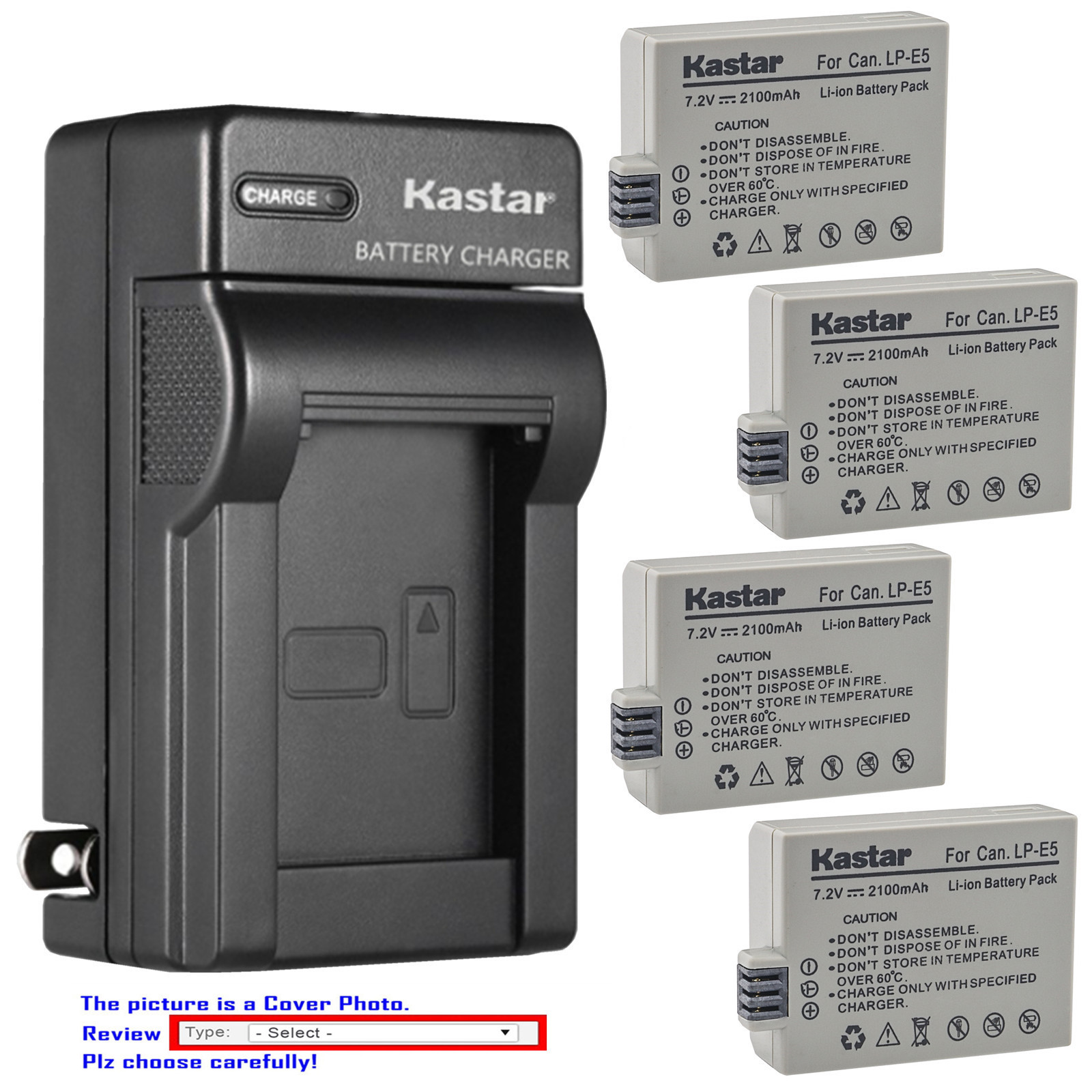 Kastar Battery Wall Charger for Canon LP-E5 LC-E5E & Canon EOS Rebel XS Camera