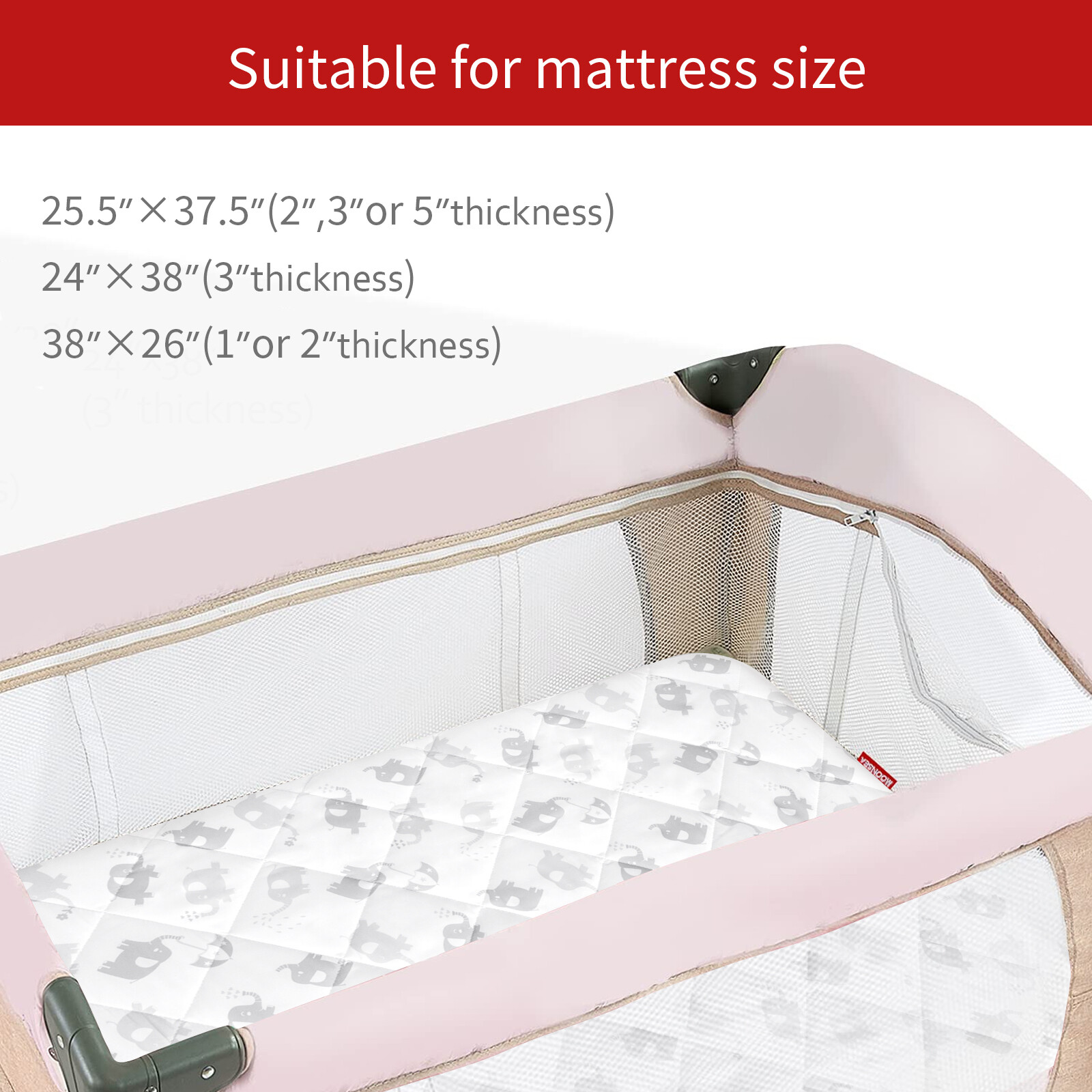 Quilted Pack N Play Mattress Pad Cover Fits Graco Playard/Mini Crib 39"×27"×5"