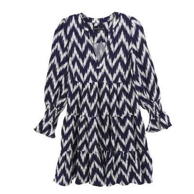 POMANDER PLACE Tuckernuck Kenzo Dress Navy Blue Ikat Tiered Size XS