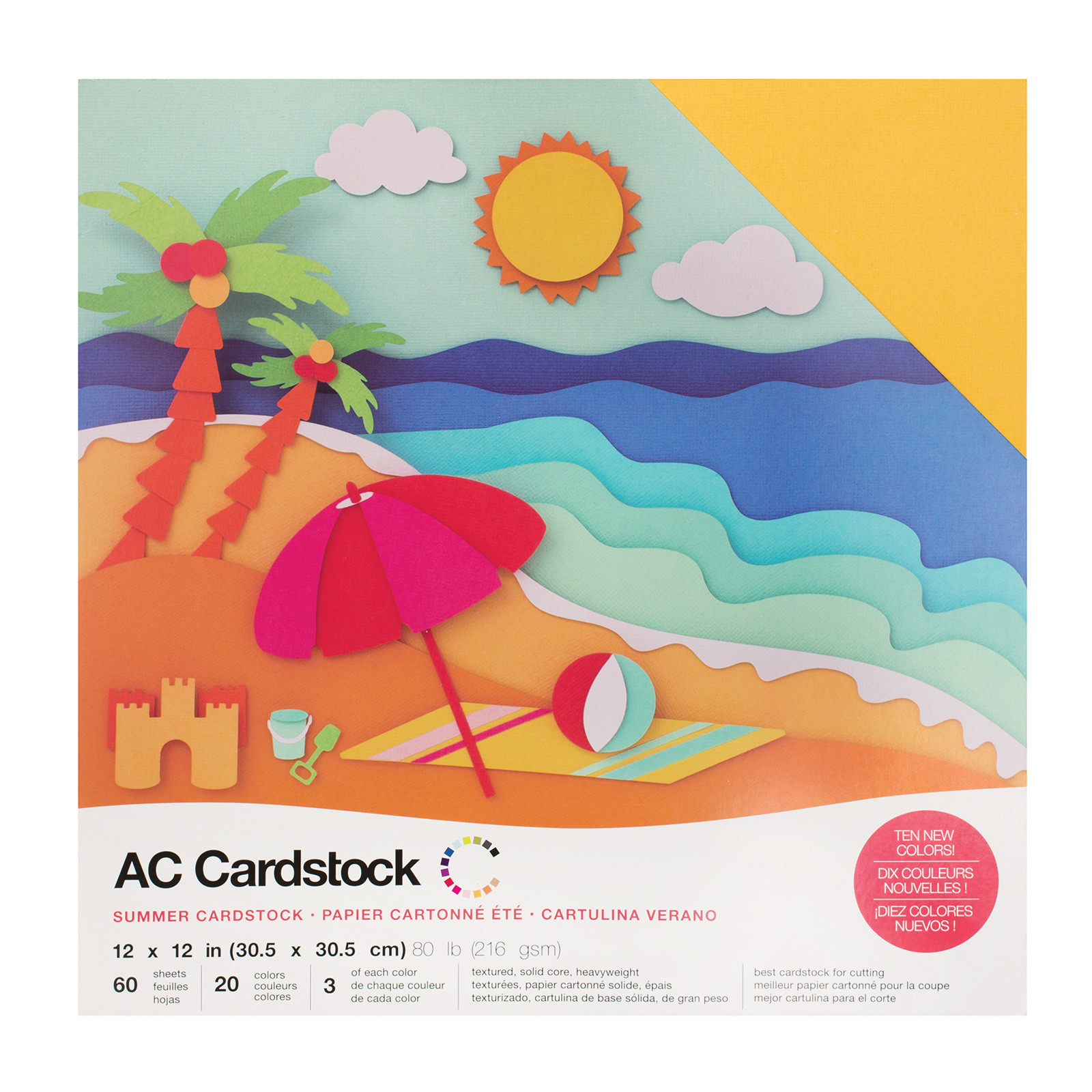 American Crafts 12" x 12" Summer Design Textured Cardstock Pack 60
