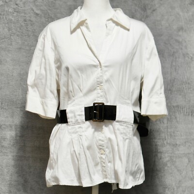Fred David Stretch Women s Button-up Blouse with Black Belt Sleeve Size XL