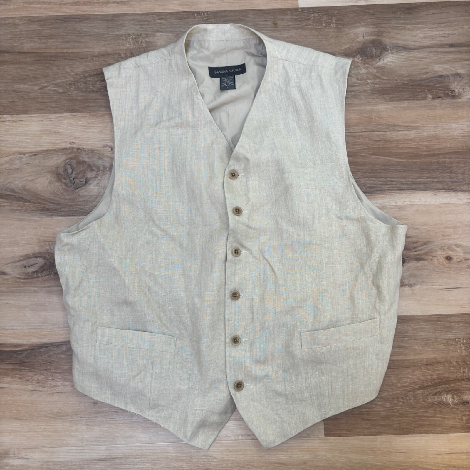 Banana Republic Vest Mens Small Beige Safari Utility Hood