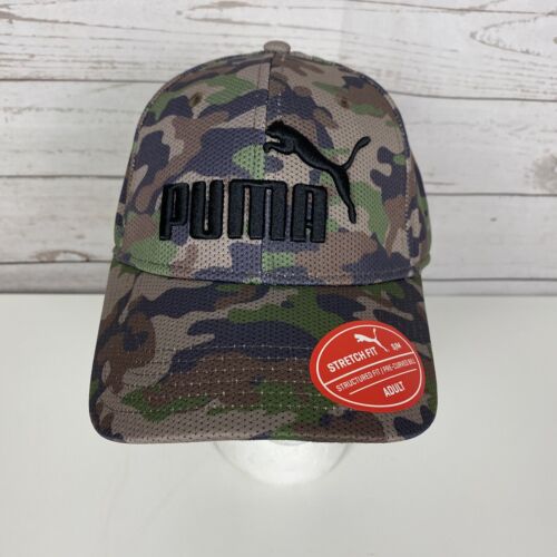 PUMA MENS GREEN CAMOUFLAGE MESH 6 PANEL DESIGN BALL CAP HAT S M STRETCH FIT NWT eBay
