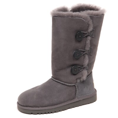 Pre-owned Ugg E7772 Stivale Bimba Grey  K Bailey Button Triplet Scarpe Boot Kid Girl In Silver