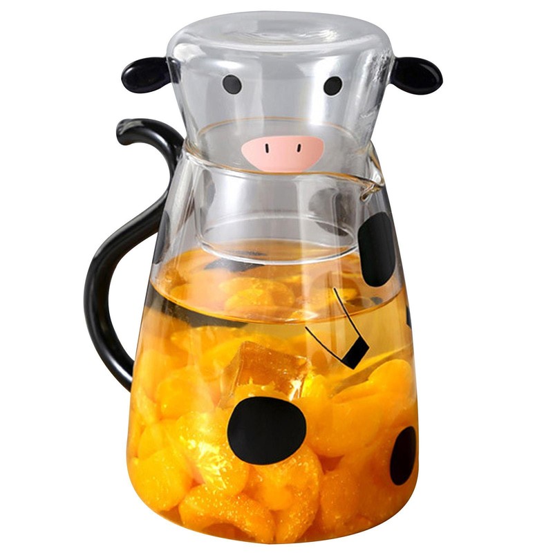 1 * Glass Bottle Water Pitcher Carafe for Hot/Cold Cow Pattern 550ml /1800ml