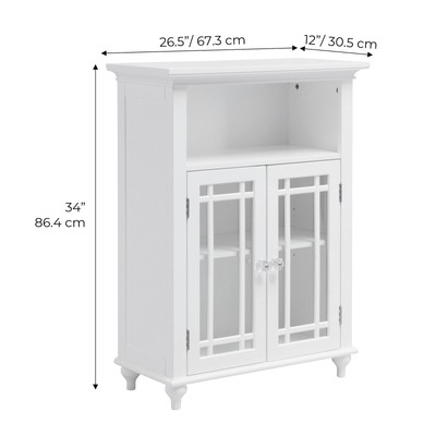 Floor Standing Storage Cabinet 2 Glass Doors White Bathroom Living Room