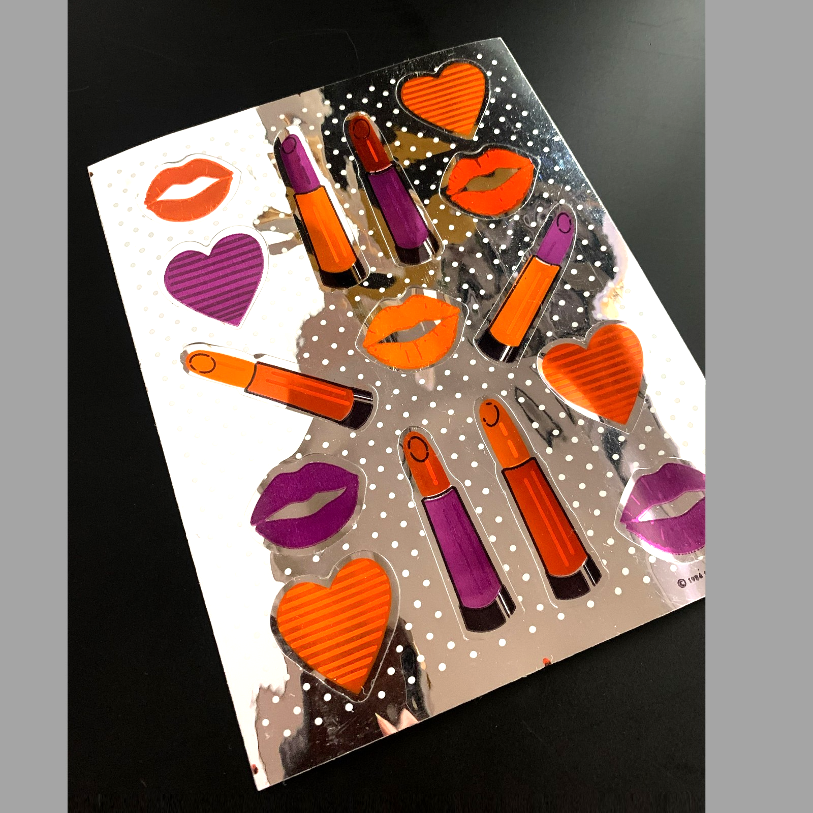 COSMETIC MAKEUP lips lipstick love HALLMARK VINTAGE sticker foil metallic prism