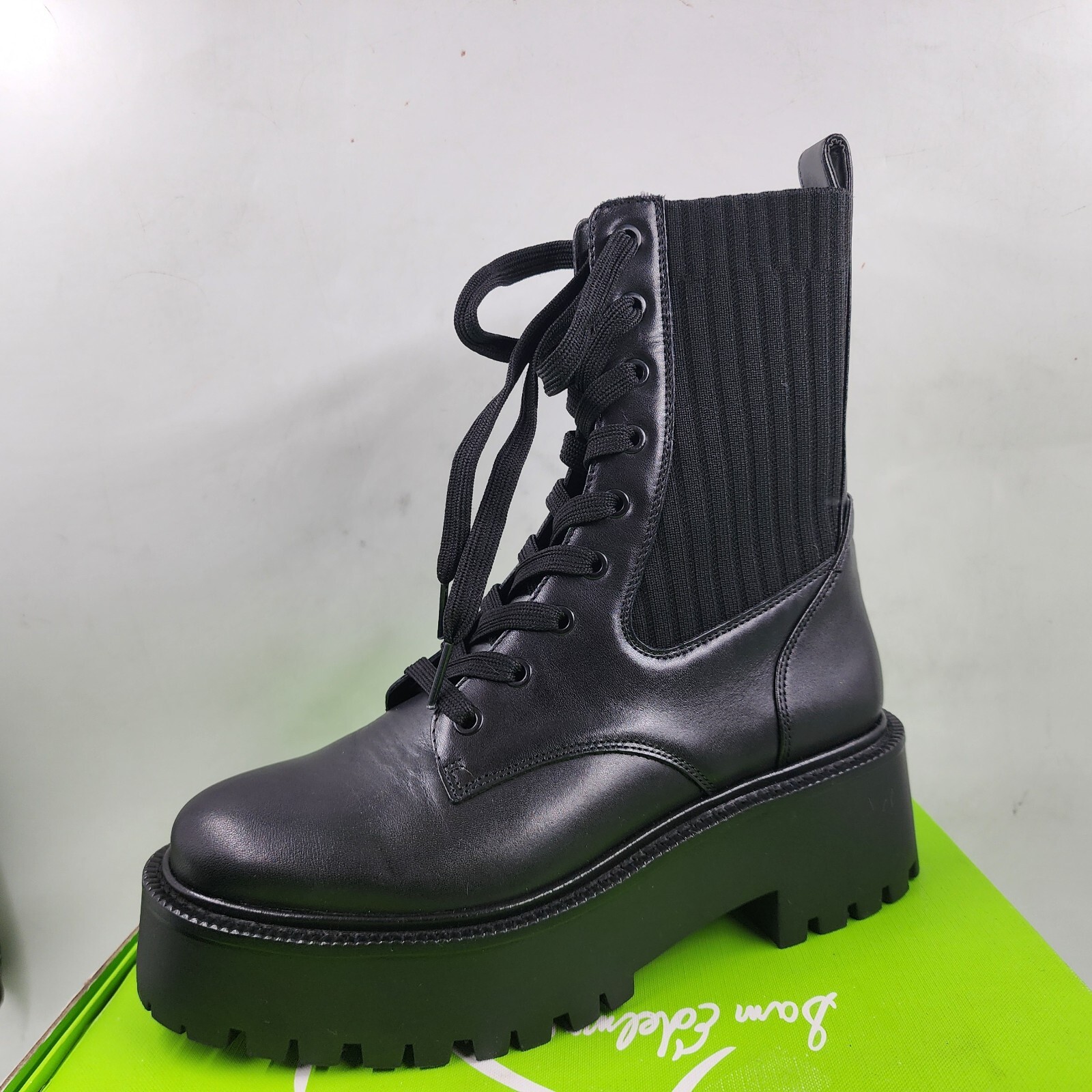 Sam Edelman Evina Lace-Up Knit Combat Boots Women's 5.5M Black Side Zip Closure - Picture 14 of 17