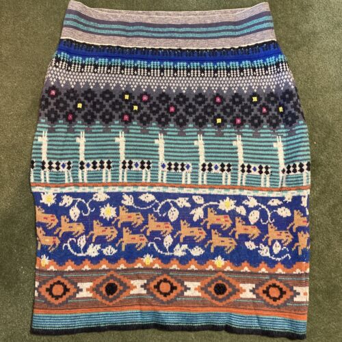 Anthropologie HWR Multicolor Wool Sz Large Sweater Pencil Skirt Knit Llama Art eBay
