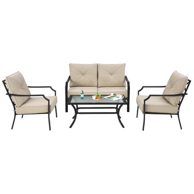 4 PCS Patio Furniture Set Cushion Sofa Loveseat  Sectional Garden Deck Poolside