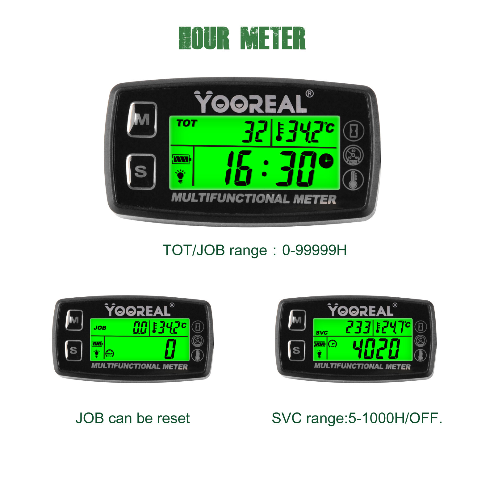 Digital Engine Temperature RPM Gauge Tachometer Hour Meter of motorcycle Tractor