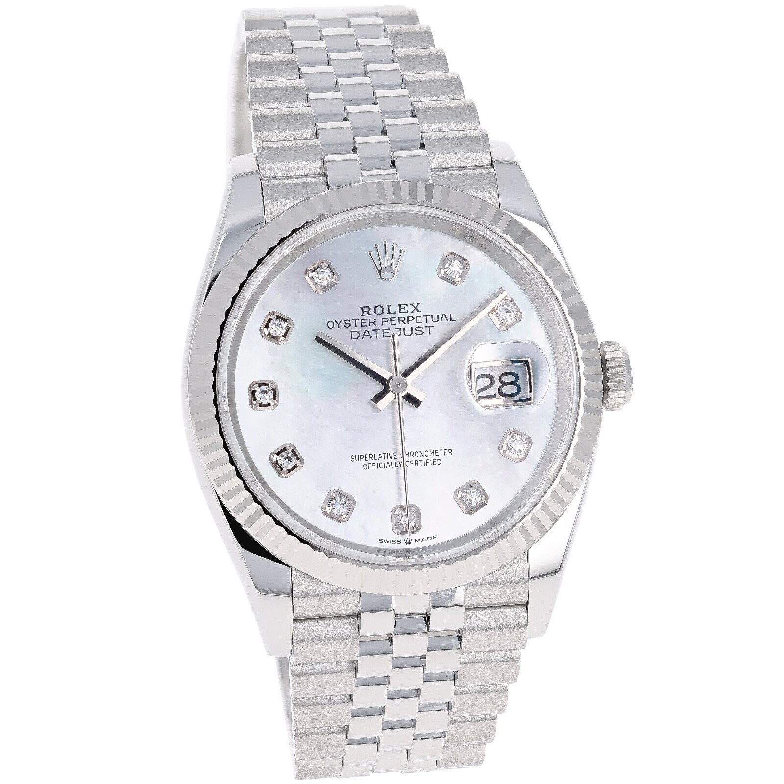 Pre-owned Rolex Datejust 36 Mm 126234 Mother Of Pearl Unworn 2024 White Mop Jubilee