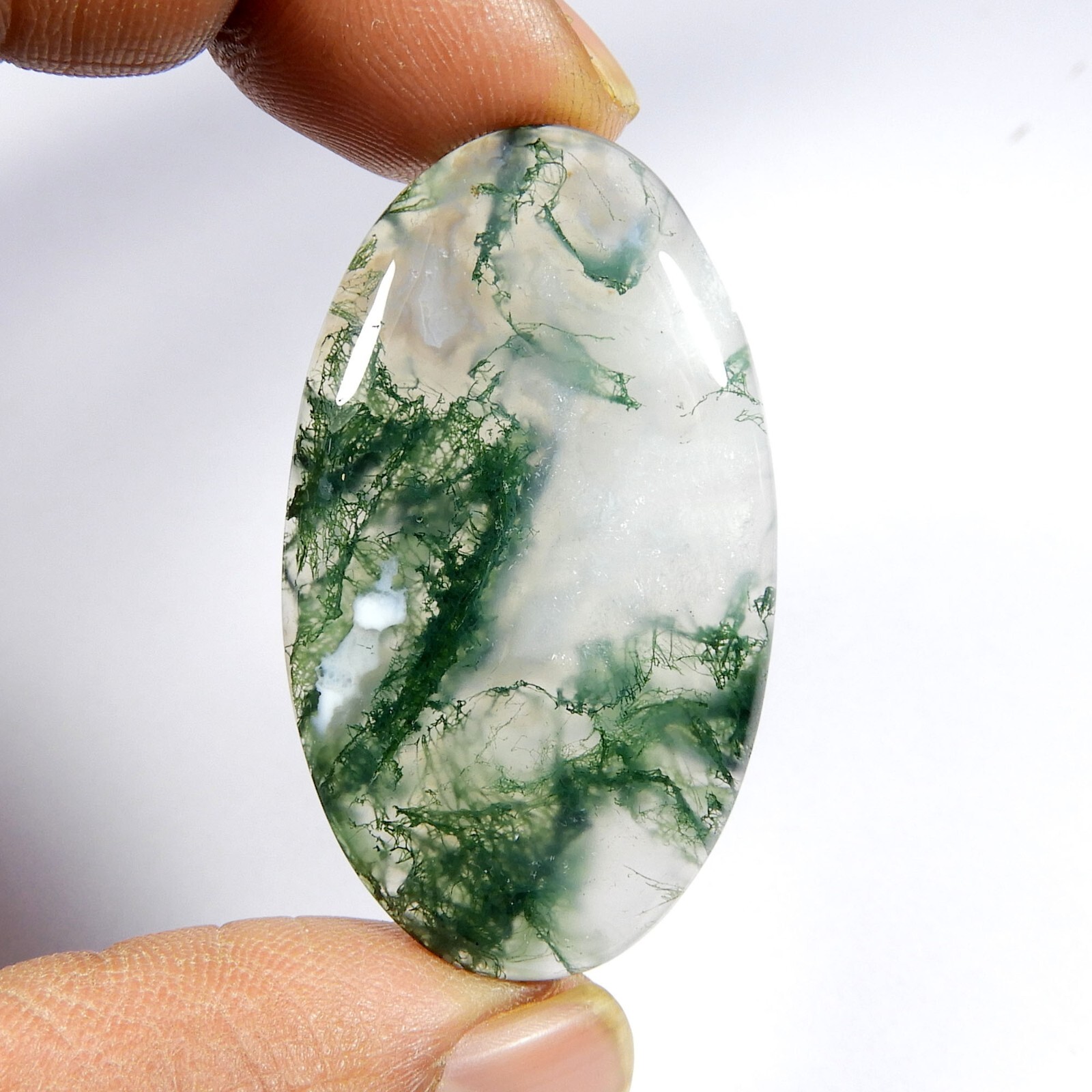 AAA++Natural Seaweed Green Moss Agate Gemstone Oval Shape Cabochon