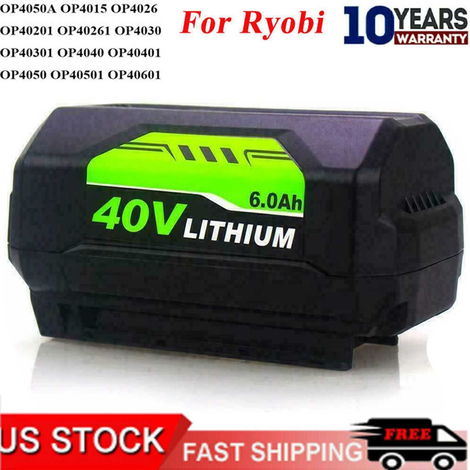 For Ryobi 40 Volt 6.0Ah Battery High Capacity Lithium-Ion OP4050 OP40602 OP40401