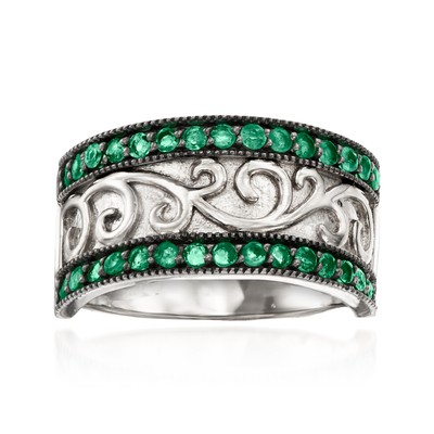Ross-Simons 0.40 ct. t.w. Emerald Milgrain Ring in Sterling Silver. Size 7