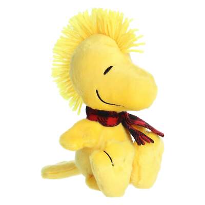 Aurora  Festive Peanuts  Winter Plaid Woodstock Stuffed Animal Yellow 6 Inches
