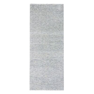 4'x10'1" Gray 100% Undyed Wool Grass Design Hand Knotted Wide Runner Rug G79522