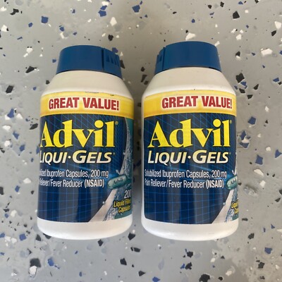 Lot of 2 ADVIL Liqui-Gels 200 Count 200mg Ibuprofen Pain Reliever Exp 2024 New