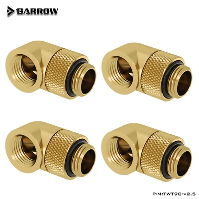 4 Pcs Barrow G1/4'' Angled 90 Degree Swivel Rotary Fitting Male to Female Gold