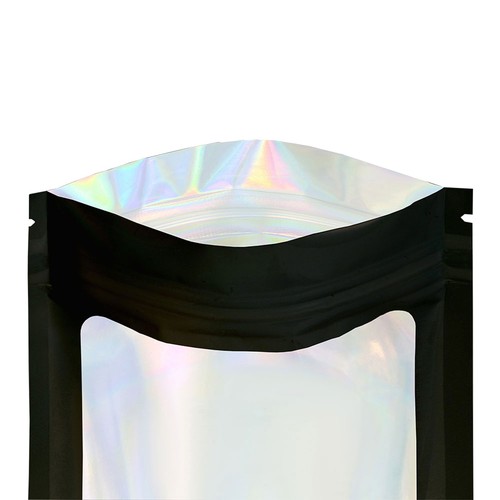 Holographic Black Packaging Bags, Food Safe Candy Bags, Heat Seal Snack Pouches