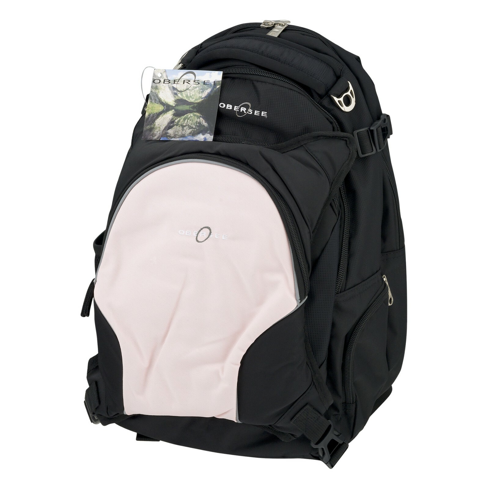 Obersee Oslo Diaper Bag Backpack with Detachable Cooler Black Pink