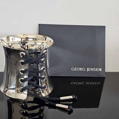 Georg Jensen Silver 'Lace Up' Wide Cuff Bangle #561A Regitze Overgaard Rare