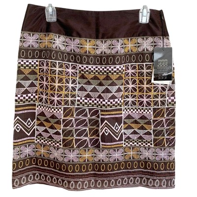 Etcetera Brown multicolor embroidered 100% silk skirt