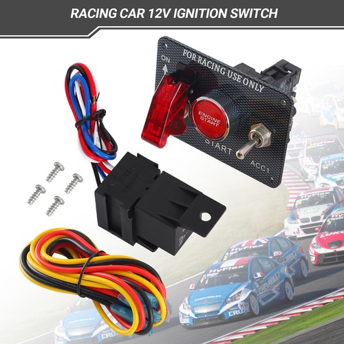 Carbon Ignition Button Switch Panel Engine Start Push LED 12V Toggle Racing Car