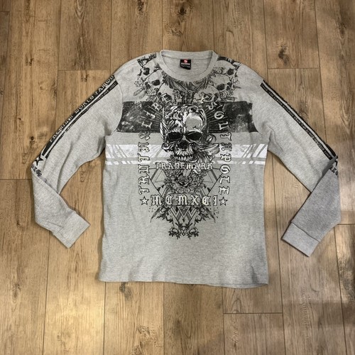 トップス Y2K archive beige Skull Waffle Sleeve Vintage Y2K Southpole Skull Waffle Long Sleeve Shirt Size