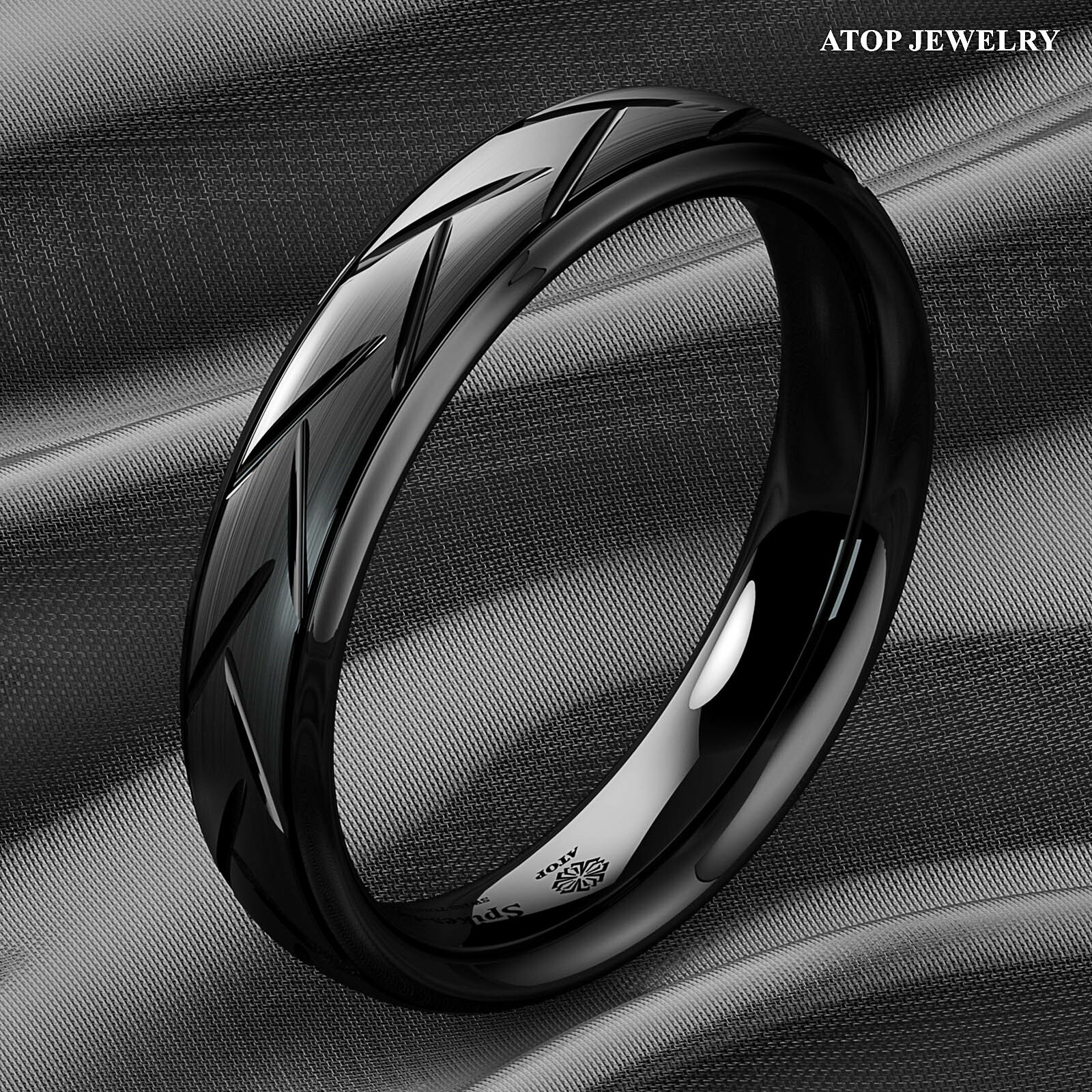 8/6mm Dome Black Brushed Tungsten Ring for Mens Wedding Band Bridal ATOP Jewelry