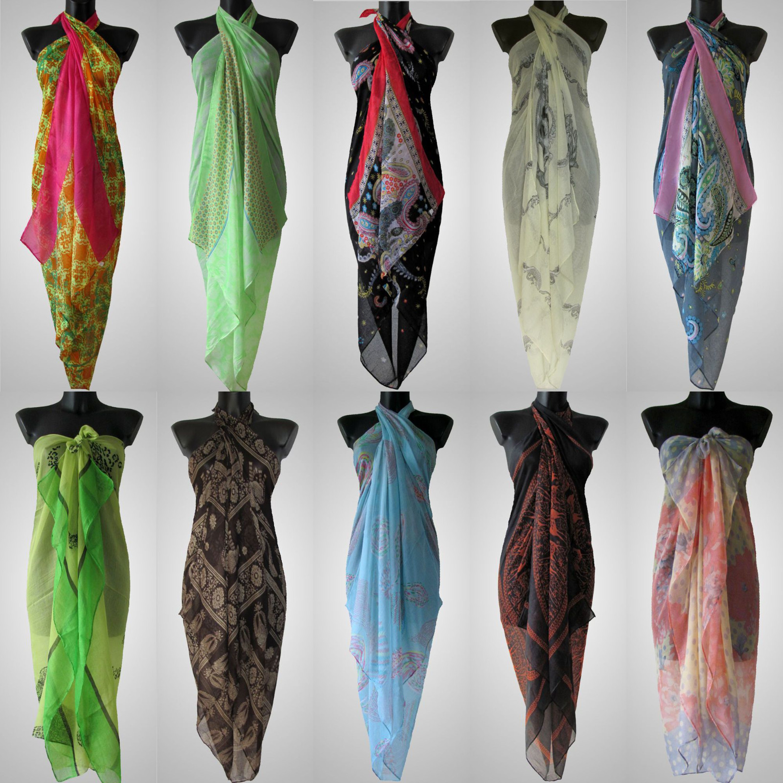 Pareo - XXL Schal Sarong Strandtuch Wickeltuch Wickelrock Badekleid Tuch Loop M