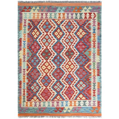 4'3''x6'1'' Colorful Afghan Kilim Vibrant Wool Hand Woven Flat Weave Rug R81317
