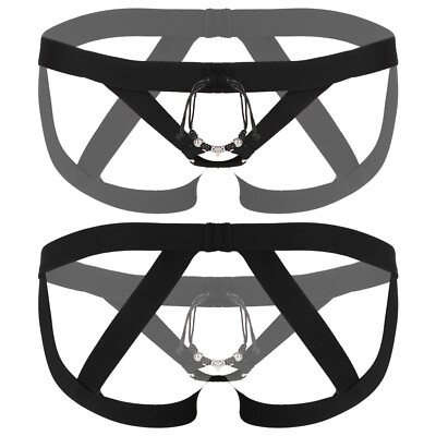 US Mens Metal O-Ring Thongs Open Buttock Jockstrap G-String Lingerie Underwear