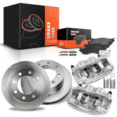 Rear Brake Rotor & Ceramic Pad + Brake Caliper for Ford E-250 E-350 Super Duty
