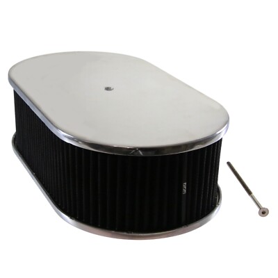 Oval Smooth Air Cleaner 15'' x 4'' Holley Edelbrock Quadrajet Carter Black Filter
